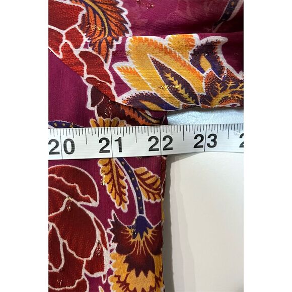 Fate Women's Floral Lurex Ruffle Trim Blouse Top V-Neck L Fall Workwear - Picture 10 of 13